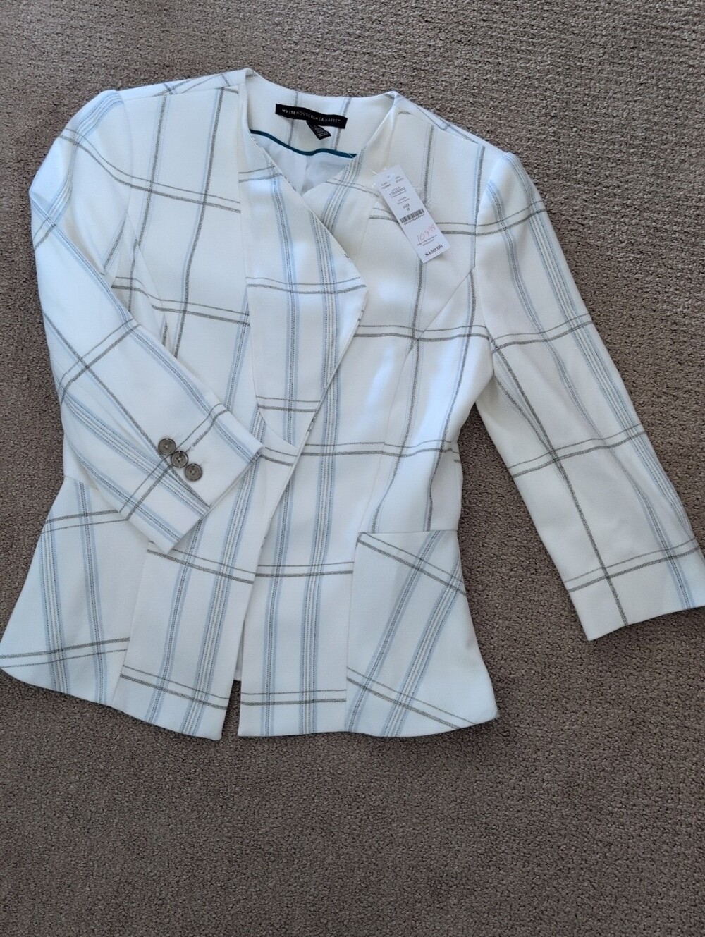 White House Black Market Dropped Front Windowpane Plaid White/ Grey Jacket - Picture 1 of 10